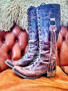 Junk Gypsy Trail Blazer Brown Leather Knee High Boots - Size 9